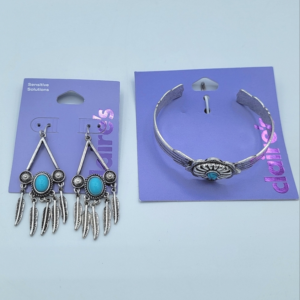 Claire's Silver & Turquoise Jewelry Set NEW #0015